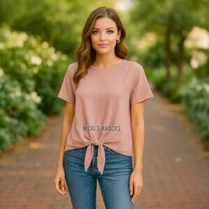 Tie Front Gauzy Pink Short Sleeve Blouse Relaxed Fit Lightweight Top Size XS